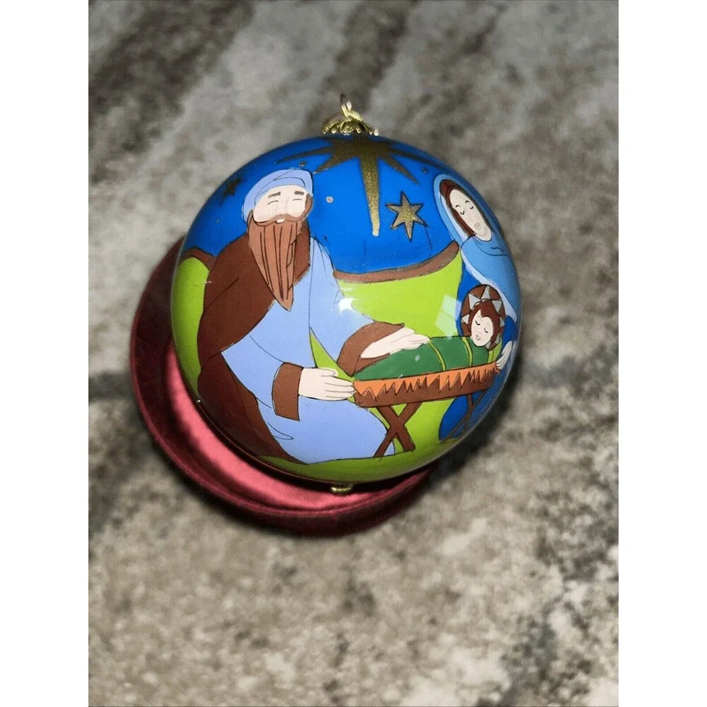 PIER1 One LI BIEN NATIVITY JESUS WISEMEN CHRISTMAS ORNAMENT GLASS In RedBOX 2007